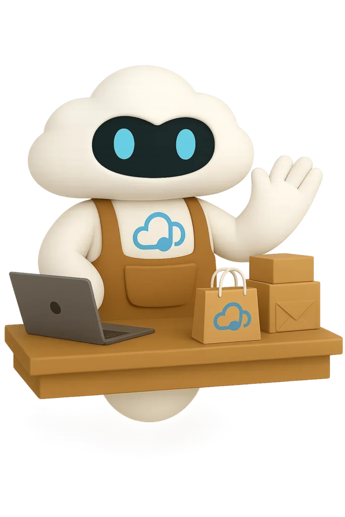Nuby, the brand ambassador of Nubedy, pointing in both directions to represent intelligent automation.